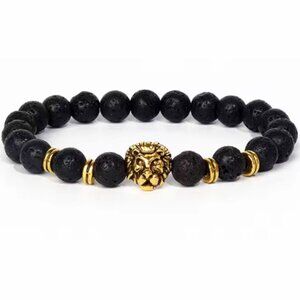 Lion Bracelet,Gemstone Lion Bracelet,8mm Beads,Golden Lion